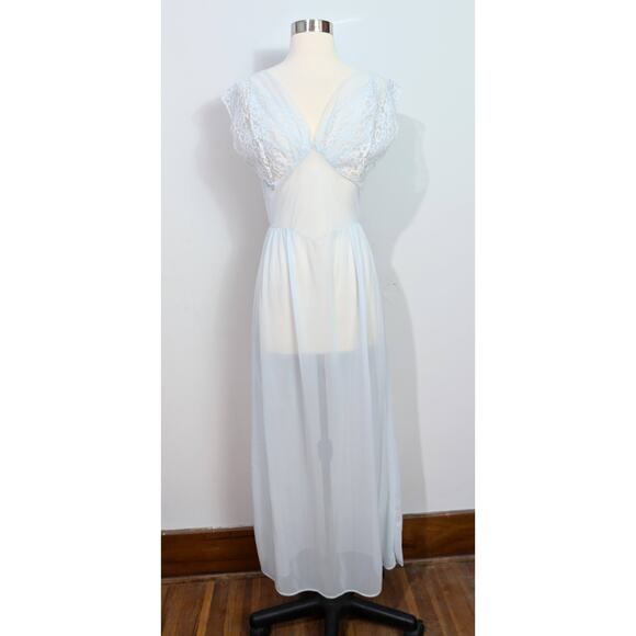 Blue Chiffon and Lace Maxi Nightgown - Picture 2 of 8